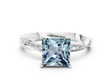 Silver Princess Cut Aquamarine Engagement Ring with Side Stone Accents and Four-Prong Setting_12