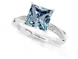 Silver Princess Cut Aquamarine Engagement Ring with Side Stone Accents and Four-Prong Setting_13