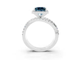 Silver Princess Cut Aquamarine Halo Ring with Round Split Shank and Prong Setting_69