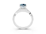 Silver Princess Cut Aquamarine  Halo Twist Band Solitaire Prong Setting Ring_15