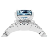 Silver Princess Cut Aquamarine  Halo Twist Band Solitaire Prong Setting Ring_16