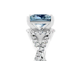 Silver Princess Cut Aquamarine  Halo Twist Band Solitaire Prong Setting Ring_17