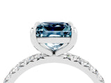 Silver Princess Cut Aquamarine Pavé Solitaire Ring with Round Band and Prong Setting_46
