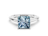 Silver Princess Cut Aquamarine Solitaire Engagement Ring with Cathedral Setting and Four-Prong Mount