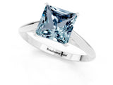 Silver Princess Cut Aquamarine Solitaire Engagement Ring with Cathedral Setting and Four-Prong Mount_1
