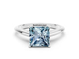 Silver Princess Cut Aquamarine Solitaire Engagement Ring with Cathedral Setting and Four-Prong Mount_6