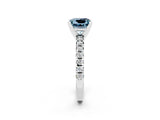 Silver Princess Cut Aquamarine Solitaire Pavé Engagement Ring with Round Band and Prong Setting_98