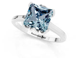 Silver Princess Cut Aquamarine Solitaire Ring with Flower Prong Setting and Classic Band_1