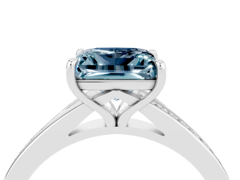 Silver Princess Cut Aquamarine Solitaire Ring with Pavé Band and Prong Setting_16