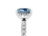 Silver Princess Cut Aquamarine Solitaire Ring with Round  Pavé Band and Four-Prong Setting_41