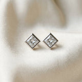 Silver Princess Cut Bezel Set Diamond Stud Earrings_14