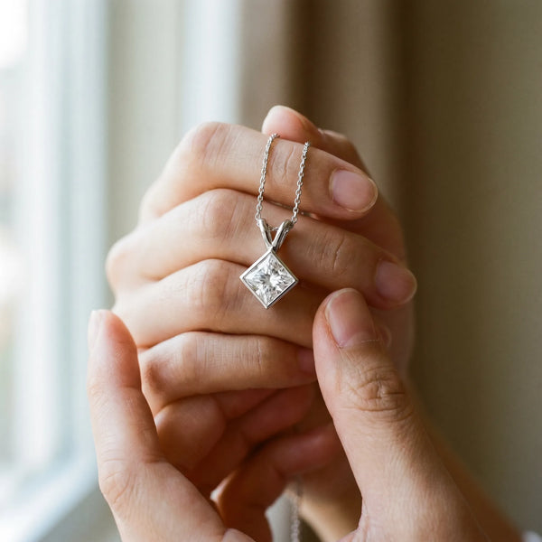 Silver Princess Cut Bezel Set Pendant