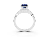 Silver Princess Cut Blue Sapphire  Halo Twist Band Solitaire Prong Setting Ring_15