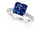 Silver Princess Cut Blue Sapphire Pavé Solitaire Ring with Round Band and Prong Setting_43