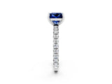 Silver Princess Cut Blue Sapphire Pavé Solitaire Ring with Round Band and Prong Setting_44