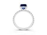 Silver Princess Cut Blue Sapphire Pavé Solitaire Ring with Round Band and Prong Setting_45
