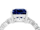 Silver Princess Cut Blue Sapphire Scattered Round Accent Ring with Prong Setting_58