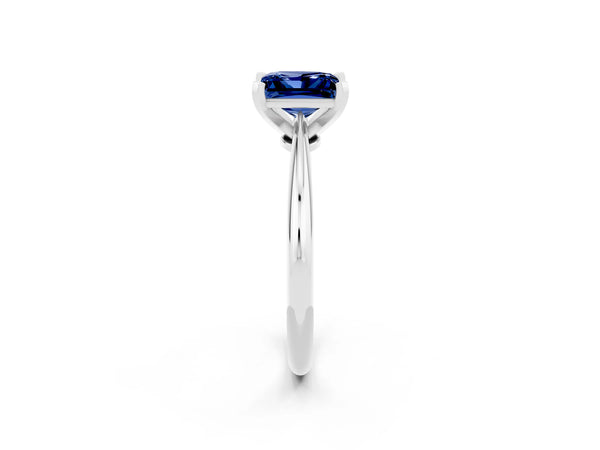 Silver Princess Cut Blue Sapphire Solitaire Engagement Ring with Classic Band and Four-Prong Setting