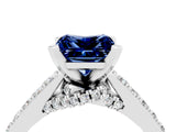 Silver Princess Cut Blue Sapphire Solitaire Ring with Crossover Gallery and Round  Pavé Band_52