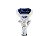 Silver Princess Cut Blue Sapphire Solitaire Ring with Crossover Gallery and Round  Pavé Band_53