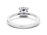 Silver Princess Cut Blue Sapphire Solitaire Ring with Flower Prong Setting and Classic Band
