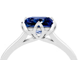 Silver Princess Cut Blue Sapphire Solitaire Ring with Flower Prong Setting and Classic Band_4