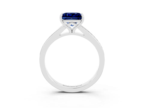 Silver Princess Cut Blue Sapphire Solitaire Ring with Pavé Band and Prong Setting_15