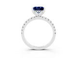 Silver Princess Cut Blue Sapphire Solitaire Ring with Round  Pavé Band and Four-Prong Setting_27