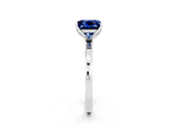 Silver Princess Cut Blue Sapphire Solitaire Ring with Thin Band and Prong Setting_44