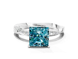 Silver Princess Cut Blue Topaz Engagement Ring with Side Stone Accents and Four-Prong Setting_24