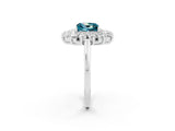 Silver Princess Cut Blue Topaz Floral Double Halo Engagement Ring with Prong Setting_152