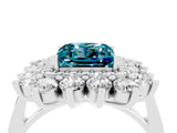 Silver Princess Cut Blue Topaz Floral Double Halo Engagement Ring with Prong Setting_154