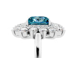 Silver Princess Cut Blue Topaz Floral Double Halo Engagement Ring with Prong Setting_155