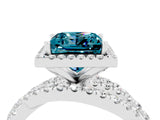 Silver Princess Cut Blue Topaz Halo Ring with Round Split Shank and Prong Setting_71