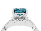 Silver Princess Cut Blue Topaz  Halo Twist Band Solitaire Prong Setting Ring_16