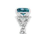 Silver Princess Cut Blue Topaz  Halo Twist Band Solitaire Prong Setting Ring_17