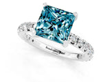 Silver Princess Cut Blue Topaz Pavé Solitaire Ring with Round Band and Prong Setting_43