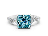 Silver Princess Cut Blue Topaz Scattered Round Accent Ring with Prong Setting_48
