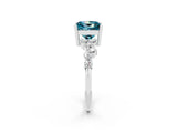 Silver Princess Cut Blue Topaz Scattered Round Accent Ring with Prong Setting_50