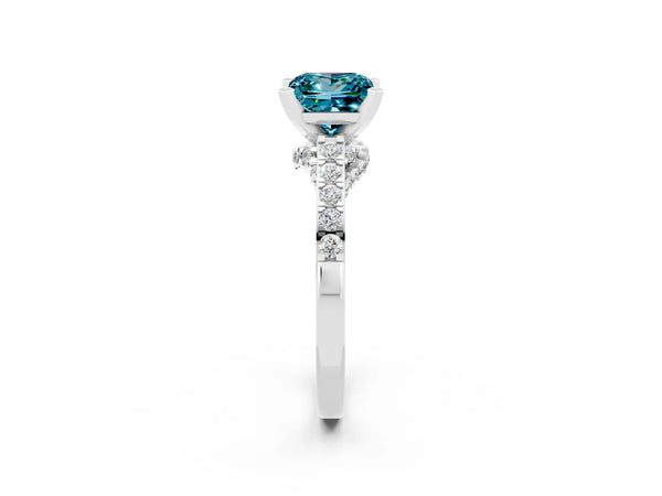 Silver Princess Cut Blue Topaz Solitaire Ring with Crossover Gallery and Round  Pavé Band