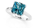 Silver Princess Cut Blue Topaz Solitaire Ring with Flower Prong Setting and Classic Band_1