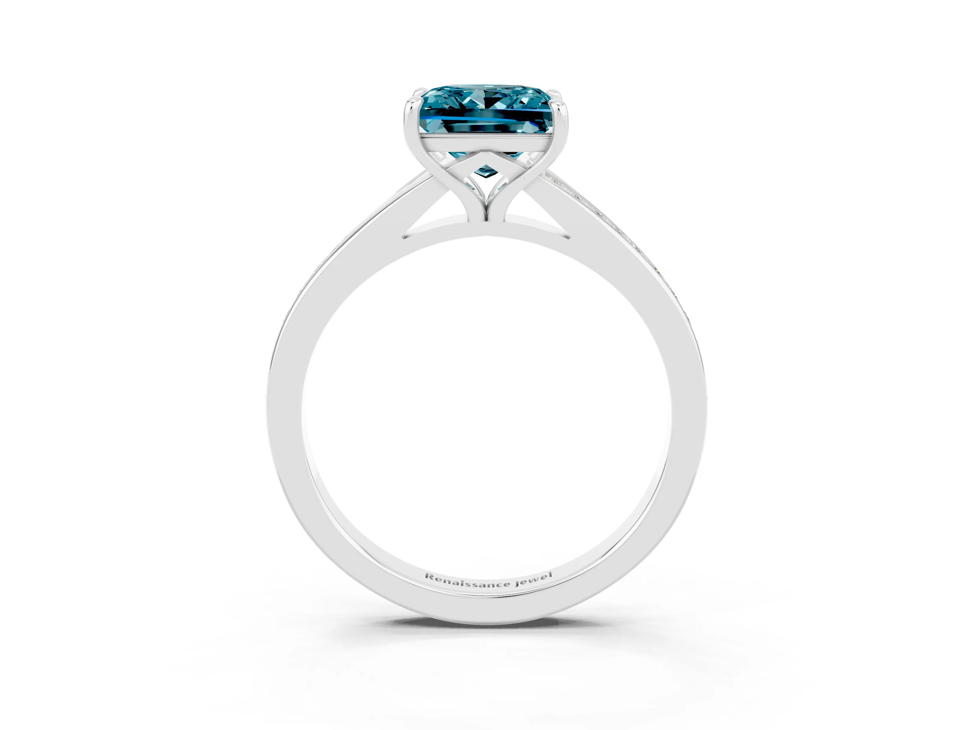 Silver Princess Cut Blue Topaz Solitaire Ring with Pavé Band and Prong Setting_15