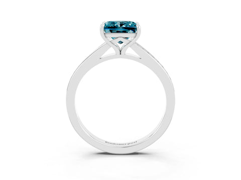 Silver Princess Cut Blue Topaz Solitaire Ring with Pavé Band and Prong Setting_15