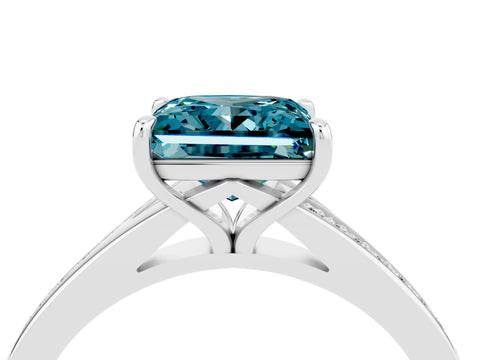Silver Princess Cut Blue Topaz Solitaire Ring with Pavé Band and Prong Setting_16