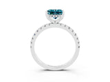 Silver Princess Cut Blue Topaz Solitaire Ring with Round  Pavé Band and Four-Prong Setting_27