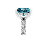 Silver Princess Cut Blue Topaz Solitaire Ring with Round  Pavé Band and Four-Prong Setting_29