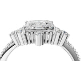 Silver Princess Cut Brilliant Diamond with Cluster Setting on a Beaded Band and Four-Prong Setting_11