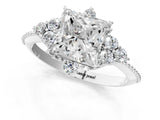 Silver Princess Cut Brilliant Diamond with Cluster Setting on a Beaded Band and Four-Prong Setting_8