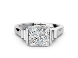 Silver Princess Cut Brilliant Solitaire Diamond Ring with Channel Set Band and Bar Prong Setting_12