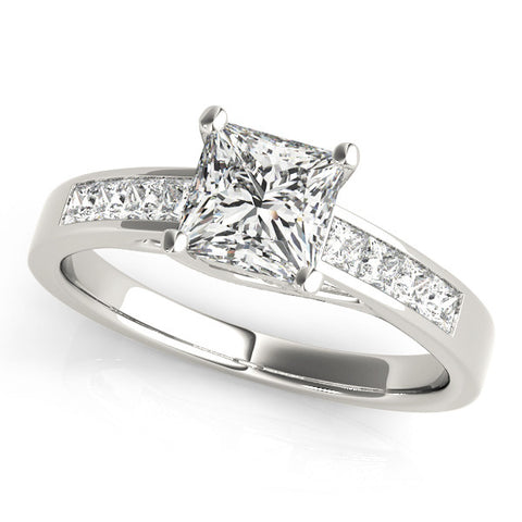 Silver Princess Cut Channel Set Diamond Engagement Ring with Four-Prong Setting 2